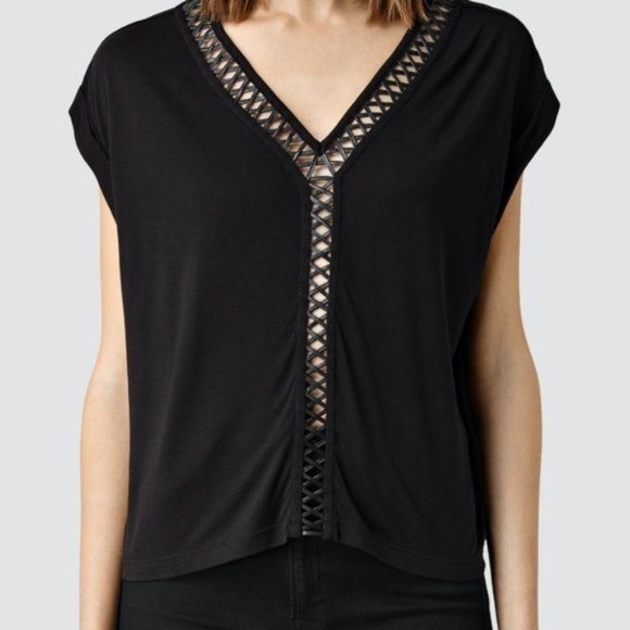 All Saints Tops - All Saints Dalia Leather Braided Tee Size Small